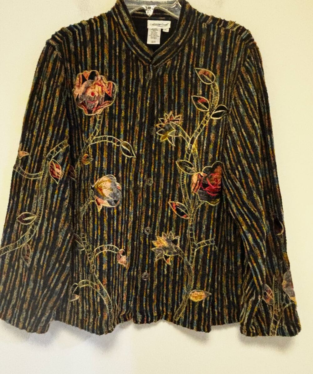 Vintage Coldwater Creek striped chenille button-up jacket Size Large